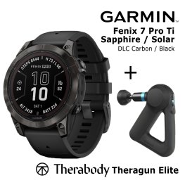 GARMIN fēnix 7 Pro Sapphire Solar Carbon Gray DLC Titanium with Black Band + Theragun Elite sports watch