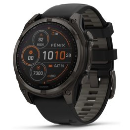 GARMIN Fenix 8 47 mm, Solar, Sapphire Carbon + Black Leather Watch Band, QuickFit 22mm sports watch