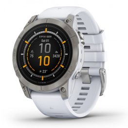 GARMIN epix Pro (Gen 2) Sapphire, 47 mm Titanium with whitestone silicone band sports watch