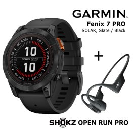 GARMIN Fenix 7 Pro Solar, Glass, Slate / Black + Shokz Open Run Pro Black sports watch