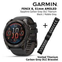 GARMIN Fenix 8 51 mm, AMOLED, Sapphire Carbon + Vented Titanium Bracelet Carbon Gray DLC sports watch