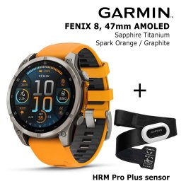 GARMIN Fenix 8 47 mm, AMOLED, Sapphire Titanium + HRM Pro Plus Sensor sports watch