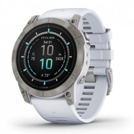 GARMIN epix Pro (Gen 2) Sapphire, 51 mm Titanium with whitestone silicone band sports watch