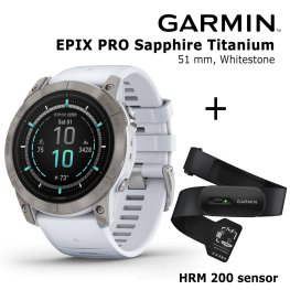 GARMIN epix Pro (Gen 2) Sapphire, 51 mm Titanium with whitestone + HRM 200 Sensor sports watch
