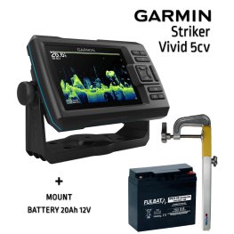 GARMIN Striker Vivid 5CV GT52HW-TM TRANSDUCER + BATTERY 20AH 12V + SONAR MOUNT fishfinder