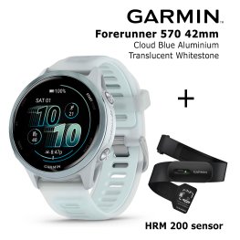 GARMIN Forerunner 570 - 42mm, Cloud Blue Aluminium with Translucent Whitestone + HRM 200 sports watch