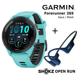 GARMIN Forerunner 265 Aqua, Black + Shokz Open Run Blue sports watch