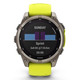 GARMIN Fenix 8 47 mm, Solar, Sapphire Titanium with Amp Yellow/Graphite Silicone Band sports watch