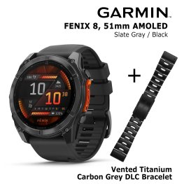 GARMIN Fenix 8 51 mm, AMOLED, Slate Gray + Vented Titanium Bracelet Carbon Gray DLC sports watch
