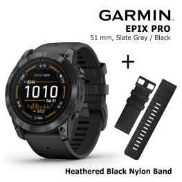 GARMIN epix Pro (Gen 2), 51 mm Slate Gray with black silicone + Heathered Black Nylon Band sports watch