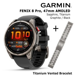GARMIN fēnix® 8 Pro – 47 mm, AMOLED, Sapphire, Ti + 22mm Vented Titanium Bracelet sports watch