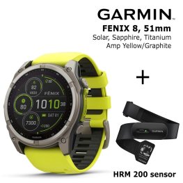 GARMIN Fenix 8 51 mm, Solar, Sapphire Titanium + HRM 200 Sensor sports watch