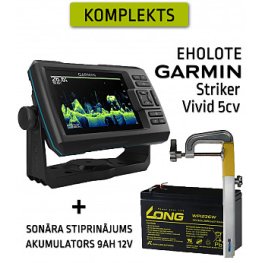 GARMIN STRIKER VIVID 5CV WITH GT20-TM TRANSDUCER + BATTERY 9AH 12V + SONAR MOUNT fishfinder