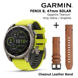 GARMIN Fenix 8 47 mm, Solar, Sapphire Titanium + Chesnut Leather Band sports watch