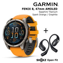 GARMIN Fenix 8 47 mm, AMOLED, Sapphire Titanium + SHOKZ Open Fit Black sports watch
