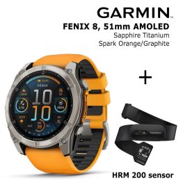 GARMIN Fenix 8 51 mm, AMOLED, Sapphire Titanium + HRM 200 Sensor sports watch