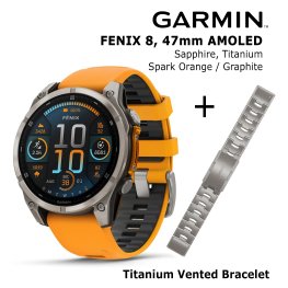 GARMIN Fenix 8 47 mm, AMOLED, Sapphire Titanium + Titanium Vented Bracelet sports watch