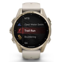 GARMIN Fenix 8 43 mm, AMOLED, Sapphire Soft Gold with Fog Gray/Dark Sandstone Silicone Ban sports watch