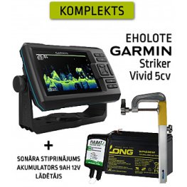 GARMIN STRIKER VIVID 5CV WITH GT20-TM TRANSDUCER + BATTERY 9AH 12V + CHARGER + SONAR MOUNT fishfinder