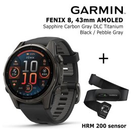 GARMIN Fenix 8 43 mm, AMOLED, Sapphire Carbon + HRM 200 Sensor sports watch