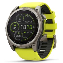 GARMIN Fenix 8 51 mm, Solar, Sapphire Titanium with Amp Yellow/Graphite Silicone Band sports watch