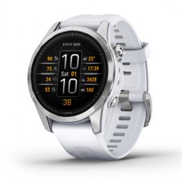 GARMIN epix Pro (Gen 2) 42 mm Silver Stainless Steel with whitestone silicone band sports watch
